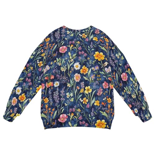 JUNZAN Flowers Lavender Tulips Birds Royal Blue Little Boys Hoodie Sweatshirt Crewneck Sweatshirt With Hoodie Sports 4T2