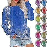 Shirts for Women Vintage Floral Printed Crew Neck Long Sleeve Shirt Casual Loose Fit Oversized Graphic Tees Tops(1A-AG, S)