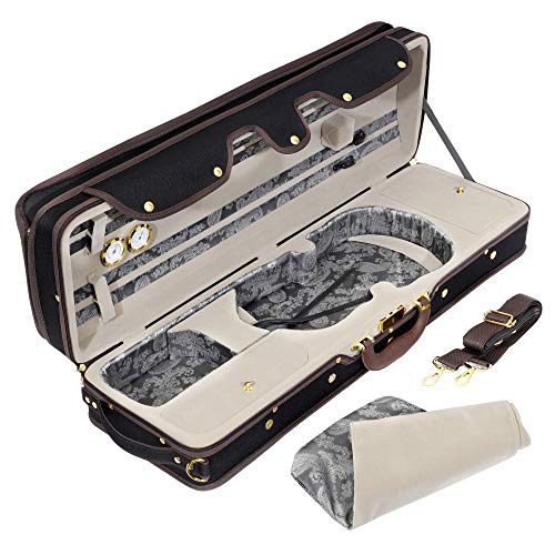Mi&Vi Professional Hard-Shell Violin Case 4/4 (Full Size) Luxury Silk Interior | High-Density Foam | Lightweight | Oblong Shape | Adjustable Straps | Hygrometer | Thermometer (Silver) #TOP2