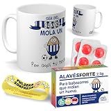 Kit regalo personalizado para fanáticos del Alavés | Taza personalizada Ser del Alavés mola un huevo + Caramelos divertidos + Pulsera sorpresa | Regalo Personalizado para Futboleros