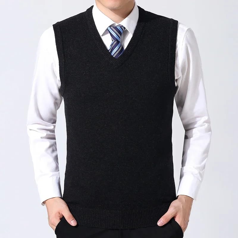 Men's Solid V-Neck Knitted Vest Casual Warm Sweater Versatile Waistcoat Top3