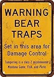 HTFDS Warning Bear Traps Montana Vintage Metal Tin Sign 8x12 Inches, Vintage Wall Decor for Cafe Bar Pub Decor