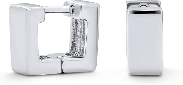 Personalize Geometric Small Two Tone Square Huggie Hoop Kpop Earrings For Women Men Polished Gold Plated .925 Sterling Silver