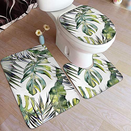 Beauty-Design Tropical Garden Badezimmerteppich-Set, 3-teilig, rutschfest, saugfähig, U-förmiger WC-Vorleger, verlängerter WC-Deckelbezug