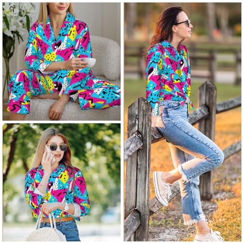 Image of Women'S Long Sleeve Pajama Set Soft Loungewear Button-Down Top & Elastic Waist Pants S- 2XL
