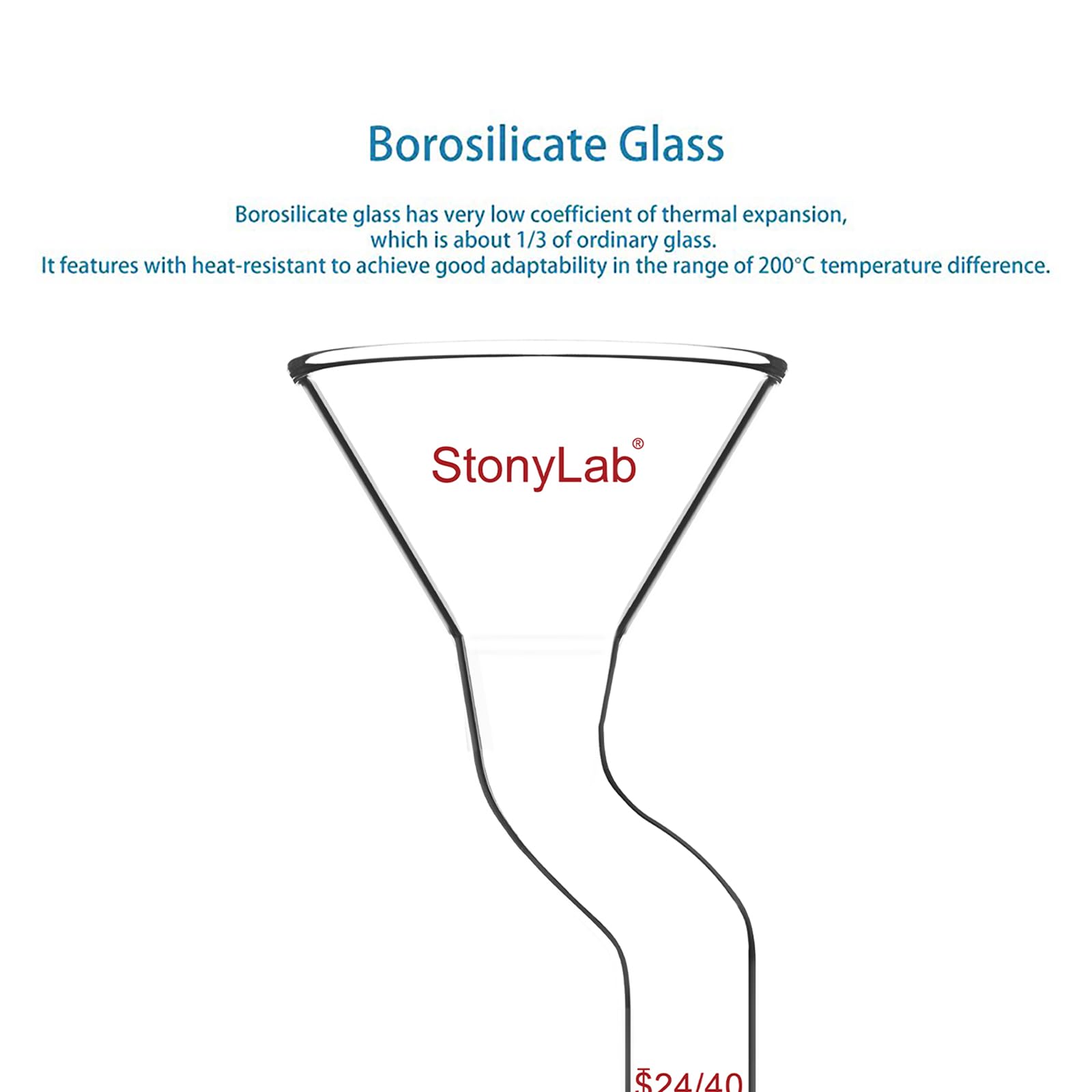 stonylab Imbuto per Polveri con Design Decentrato, Vetro Borosilicato con Giunto Standard 24/40, Diametro Superiore 75mm, Resistente e Riutilizzabile per Laboratorio, Ricerca e Insegnamento