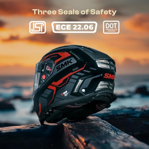 Image of SMK Agnar TEKTRON ISI, DOT and ECE 06 Certified Helmet with Dual Visor (Black GL263 - M)
