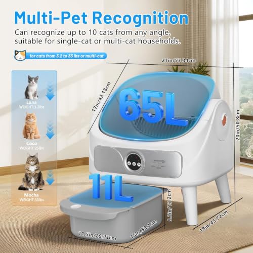 DuckSky Automatic Litter Box, Open-Top Self Cleaning Cat Litter Box for Multiple Cats, Large Capacity Robot, APP Control, Safety Protection,1 Odor Eliminator, 2 Rolls Litter Liner Bags, - Image 2