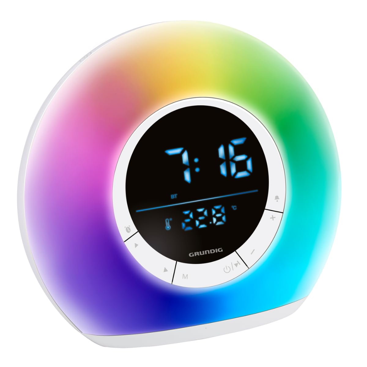 Grundig Réveil Lumineux – Réveil Connecté avec Radio et Bluetooth – Lampe avec Écran LED – Lampe de Chevet – Blanc