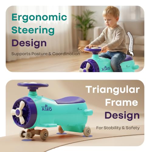 Image of R for Rabbit Iya Iya Aero Ace Swing Car for Kids, 2 in 1 Baby Ride On & Magic Toy Panda Car, ABEC7 Bearing Smooth Wheels with Storage Seat, Ideal for 2+ Years Boys & Girls, Upto 50 Kgs (Green Purple)