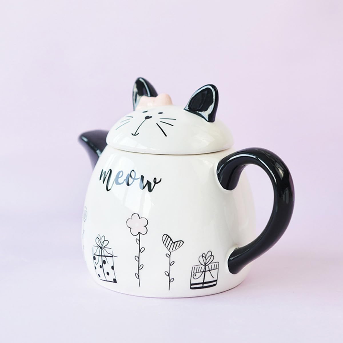 Tetera de Cerámica Portátil Forma de Gato Decorativo Diseño Ergonómico con Bordes Suaves para Amantes del Té y Regalo Práctico para Aficionados Mascotas y Té