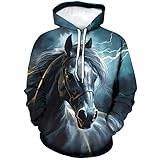Snbidmk Novelty Horse Print Hoodie Animal 3D Pattern Sweatshirt Hooded Pullover with Pocket,Blue,4XL
