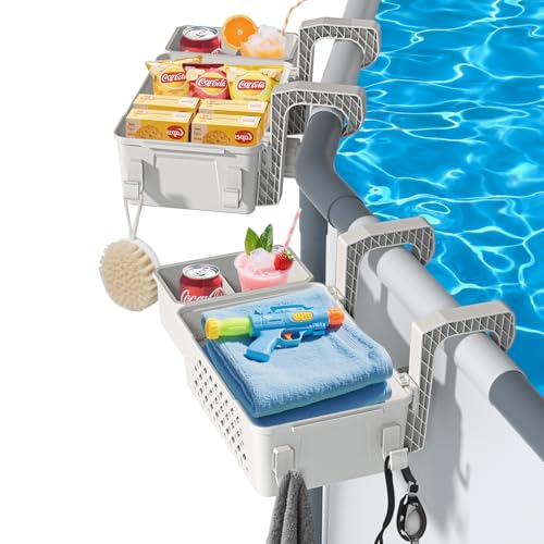 HKQ 【2025 Upgrade】 2 Sets Poolside Storage Basket with Cup