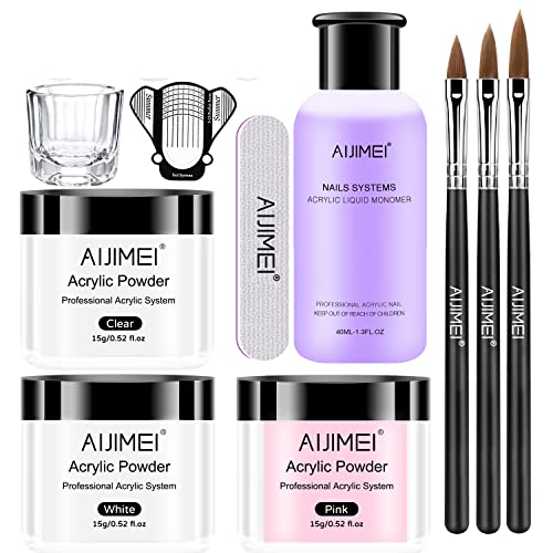 AIJIMEI Kit d'ongles en acrylique avec poudre acrylique et monomère liquide professionnel pour ongles en acrylique - Kit de démarrage pour nail art Cover