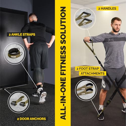 Image of Tube Resistance Bands Set with Handles, Bar, Ankle Straps and Door Anchor | 180 lb exercise bands for working out, ideal for full-body strength training at home or on the go for men and women