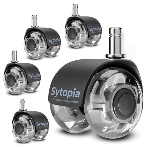 Sytopia ユニバーサルハイロードチェア 2" 椅子 キャスター - 11MM X 22MM（5個セット）、オフィスやゲームチェア用、高承重、床保護、静音、全床適用（グレー）