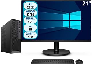 Computador Completo Slim Intel Core i7 8GB SSD 1TB Wifi Windows 10 Pro Monitor 21" 3green Office 3GO-045