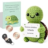 Tortuga Amigurumi Hecha a Mano con Frases Inspiradoras en Español - Peluche Motivacional con Llavero - Regalo Original para Amiga, Novia, Comunión, Cumpleaños o Mujeres -Paciencia y Fuerza (TORTUGA)