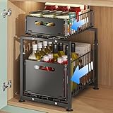HABITELLO Ausziehbarer Spülschrank Organizer 2 Etagen Metall, Mehrzweck Unterschrank Organizer für Küche und Badezimmer, Spülbecken Organizer als Gewürzregal & Waschmittelablage