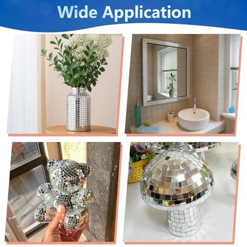 3200 Stück Spiegel Mosaik, Selbstklebend Discokugel Klebestreifen, Mini Glas Discokugel Aufkleber, Quadratische Steine für DIY-Bastelprojekte Zubehör Vasen-Deko (Silber)