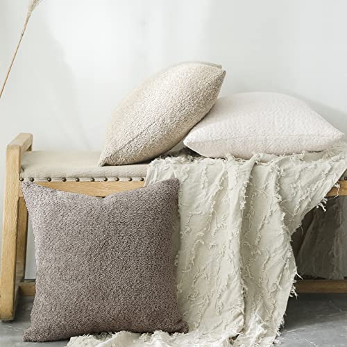 Fiouovo Textured Farmhouse Throw Pillow Covers 18X18 Decorative Pillows For Bed Couch Pillows For Living Room Rustic Pillows Neutral Accent Cushion Cases Set Of 2, Light Brown #TOP6