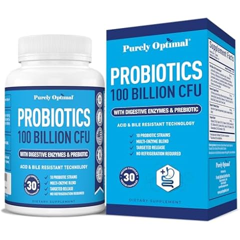 Purely Optimal Probiotic 100 Billion CFU w/Digestive Enzymes | Effective Probiotic for Women & Men | Healing Gut & Digestive Health | Shelf Stable Formula Cover