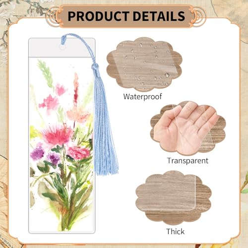 Blanko Lesezeichen Set, 60 Stück Lesezeichen Papier Basteln mit 60 Bunten Quasten, Inklusive 60 Transparente Lesezeichenhüllen, für Schule, Kreativprojekte, DIY Handwerk Geschenkanhänger
