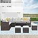 Wisteria Lane Patio Furniture Set - 7 Piece Wicker Rattan Outdoor Dining Set with Table, Chairs, Ottomans, Sectional, Grey
