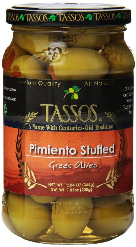 Tassos Evian Olives Stuffed with Natural Pimento, 12.84 Ounce