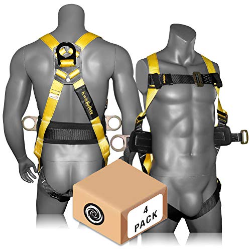 KwikSafety (Charlotte, NC) HURRICANE 4 PACK (w/Premium BACK SUPPORT) 3D Ring Safety Harness OSHA ANSI Full Body Fall Protection Equipment | For Construction Forklift Roofing Aerial Boom Scissor Lift