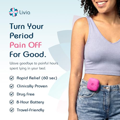 Image of Livia Menstrual Pain Relief Device, Pink - Off-Switch for Period Pain - Portable & Discreet - Rechargeable, Up to 8 Hours Battery - Complete Kit with Stick-On Pads - The Go-to Travel Partner