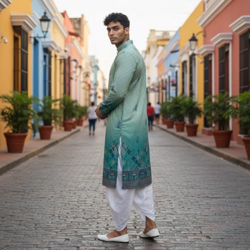 Image of Trustous Men's Printed Kurta Dhoti Set Traditional Ethnic Wear for Festivals & Weddings | Men's Stylish Printed Kurta with Dhoti Set | Traditional Indian Ethnic Wear for Men