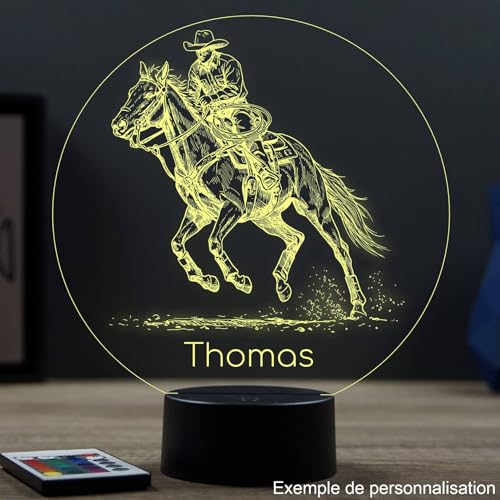 Cadeau personnalisé original veilleuse 3D cheval rodéo avec prénom