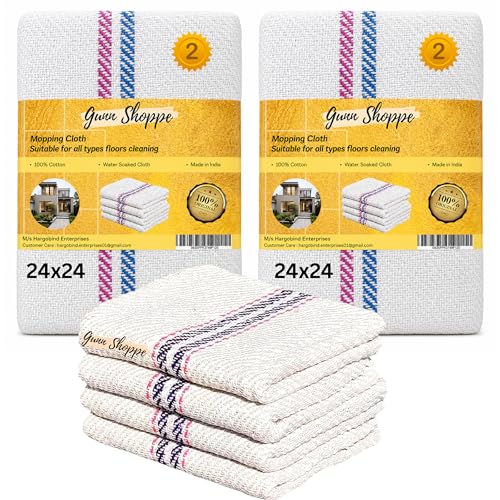 Image of 24X24 Inch Large Cotton Floor Cleaning Cloth /Pocha [Set Of 4 Pcs.] Super Absorber Thick Stuf Cotton, Dry & Wet Reusable 400GSM Domestic Size Easy To Use By Hands (24X24 Inch.), Off-White