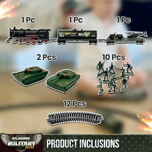 image for Atlasonix USA Electric Express Train Set for Kids Ages 4-8 - Military 