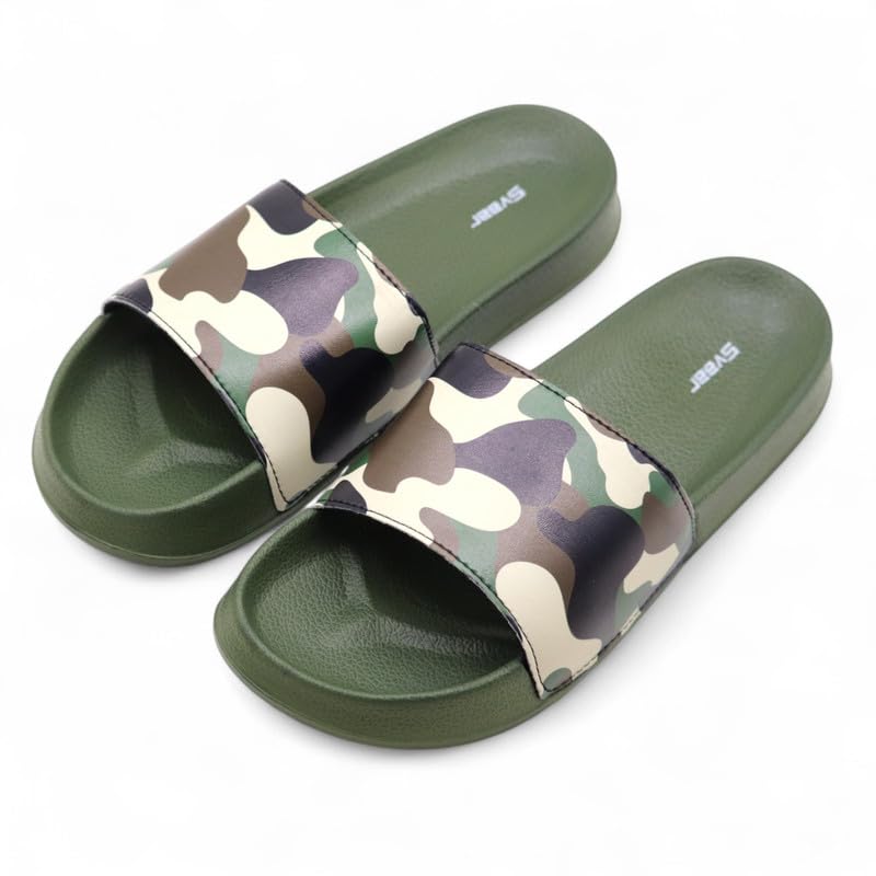 Image of SVAAR Men's Camouflage Printed Slides | Soft Cushioned Slip-On Slippers for Casual, Indoor & Outdoor Use