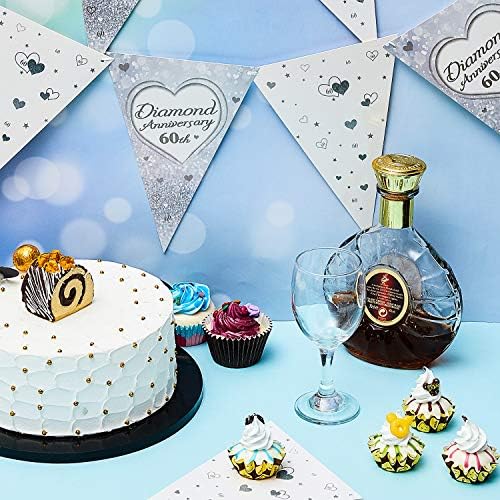 5 Pieces 60th Anniversary Banner Diamond Anniversary Bunting Flags Heart Themed Wedding Anniversary Decorations for 60th Wedding Anniversary Valentines Day