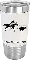 Vista 10 de LaserGram Vaso aislado al vacío de 20 onzas, Cowgirl Roping a Calf, grabado personalizado incluido (piel sintética, gris)