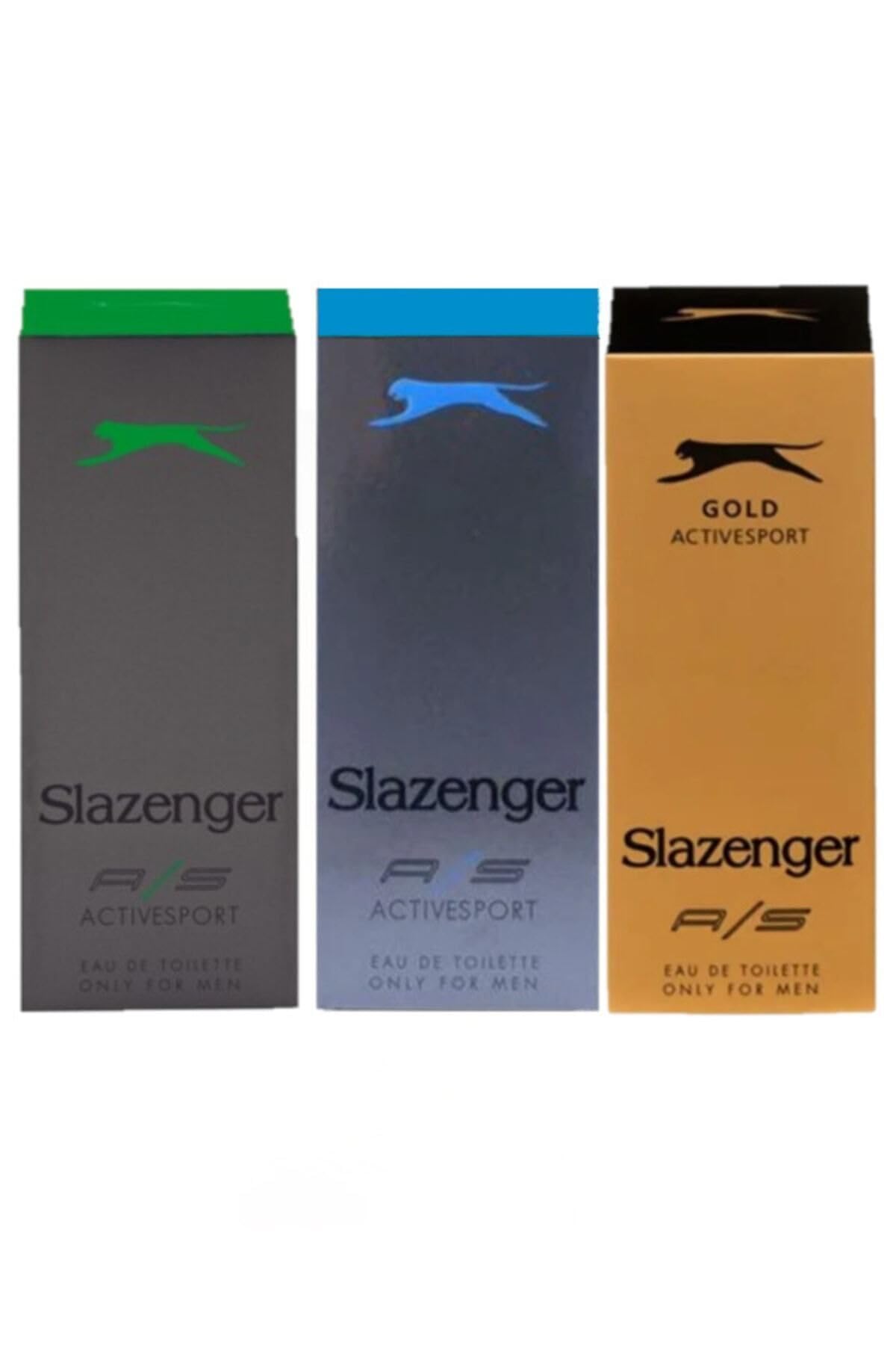 Slazenger 3'lü Erkek Parfüm Seti (Gold-Mavi-Yeşil) Active Sport 125ml EDT, KOZTEMslazengerkarmaparf