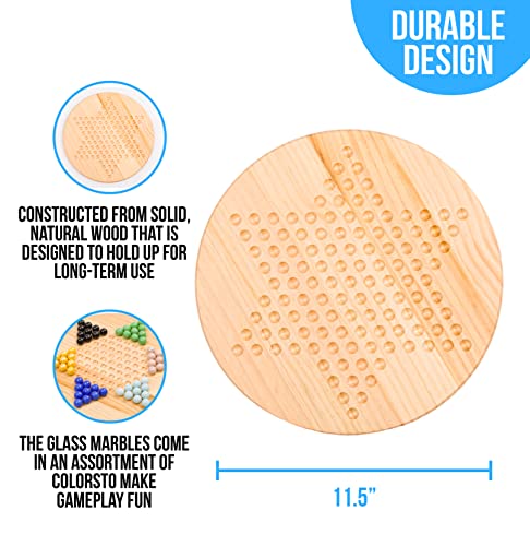 Regal Games - Chinese Checkers -11.5” Natural Wood Game Board With 60 Glass Marbles Assorted, Fun, Family-Friendly Board Game - Ideal For Up To 6 Players Ages 8+ #TOP3