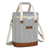 Kato Tirrinia Sac à bouteille pour 6 bouteilles isotherme Sac à vin isotherme portable avec sangle pour pique-nique, fête, barbecue, camping, dégustation de vin, rayures beige 27 x 20 x 35 cm
