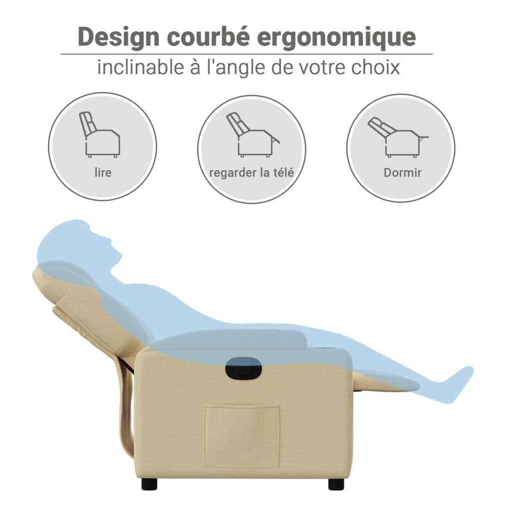 vidaXL Fauteuil Inclinable, Chaise de Relaxation avec Dossier, Siège avec Accoudoirs Rembourrés Salle de Séjour, Moderne, Crème Tissu