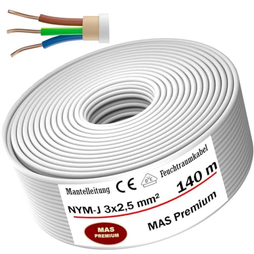 MAS Premium Cable de alimentación para ambientes húmedos, cable de alimentación de 5 – 200 m, NYM-J 3 x 1, 5 2,5 4 4 6 10 o 5 x 1,5 2,5 4 6 10 16 cable eléctrico para instalación fija (NYM-J 3 x 2, 5