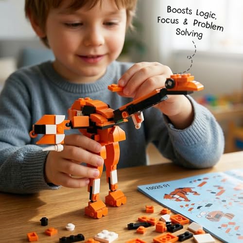 Image of Intelliskills Think Blocks: 3-in-1 Aquatic Animals 118 Piece Set,Shark, Squid&Seahorse, Model Building Kit for Kids,STEM Construction Set for Toddlers,Assemble&Play Game,Activity&Gifting Toy (Orange)
