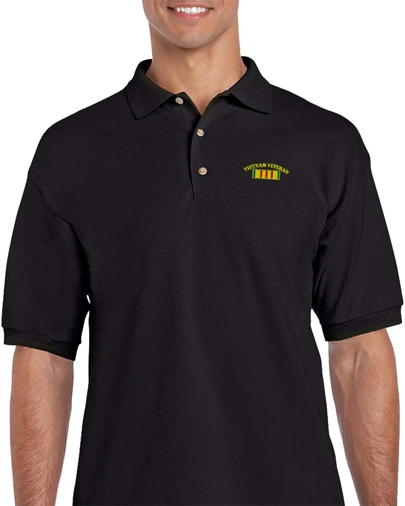 Custom Polo Shirts for Men Vietnam Veteran Flag Military Embroidery Cotton