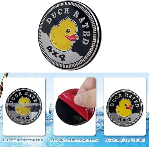 Image of 4Pcs Duck Badge Rated Car Emblem, 4 x 4 Metal Automotive Badge 3D Metal Duck Car Badges Emblems Round Emblem Decals Car Badge Decals Stickers Compatible for Jeep Wrangler Vehicles Trucks SUV