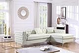Iconic Home Da Vinci Left Hand Facing Sectional Sofa L Shape Chaise PU Leather Button Tufted with Silver Nailhead Trim Silvertone Metal Leg with 3 Accent Pillows, Modern Contemporary, Cream (FSA2902-AN)