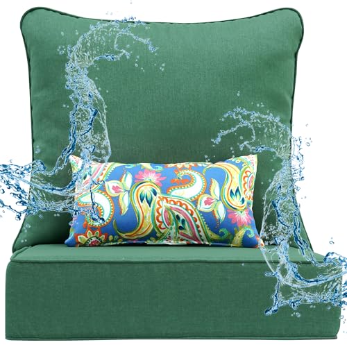 Outdoor Seat Cushion Set 24 x 27.5 Inch Olefin Deep Seat Patio Cushions Patio Furniture Cushions with Removable Cover Rain-Proof and Fade Resistant Deep Seat Bottom & Back Cushion with Pillow 1 Set