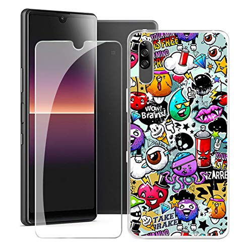 JIENI Coque + Verre trempé pour Sony Xperia L4 (6.2 Pouces), Transparent Silicone Housse Etui Souple TPU Cover Case + 9H Verre écran Film Protection (Diable de Dessin animé).
