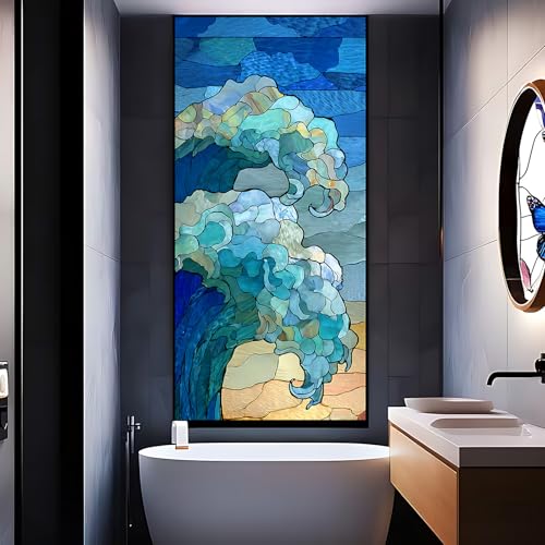 Película para ventana vidriada 17.5x78.7 pulgadas diseño ola oceánica miniatura 5